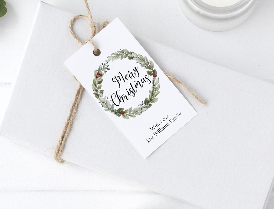Rustic Christmas Gift Tag Template EDITABLE Printable Merry - Etsy