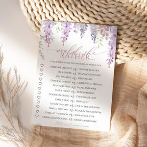 Elegante Lila Glyzinien Wollte Sie Lieber Spiel | EDITIERBARE druckbare violette Blumenvorlage | Brunch-Aktivität | Sofort Download