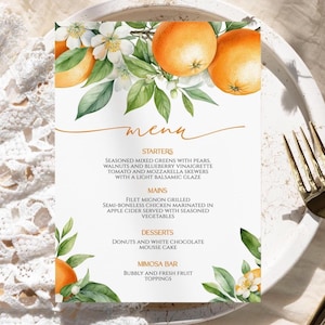 Menu Sign Template, Little Cutie Citrus Baby Shower Printable, Orange Baby Shower Sign, Editable Summer Party Food & Drink Decoration