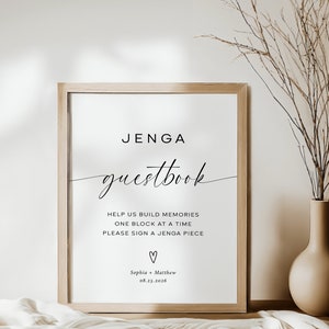 Minimalist Wedding Jenga Guestbook Sign | Modern Printable Wedding Guestbook Template | Calligraphy Editable Guest Book Sign
