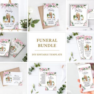 de Ensemble de roses roses roses pour funérailles | Pack commémoratif modifiable | Suite imprimable Célébration de la vie | Coffret nécrologie Floral In Loving Memory