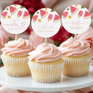 EDITIERBARE Wassermelonen Cupcake Toppers | Baby Shower Cupcake Toppers | Baby Vorlage | Sommer | Tropische Karte | Party Dekoration