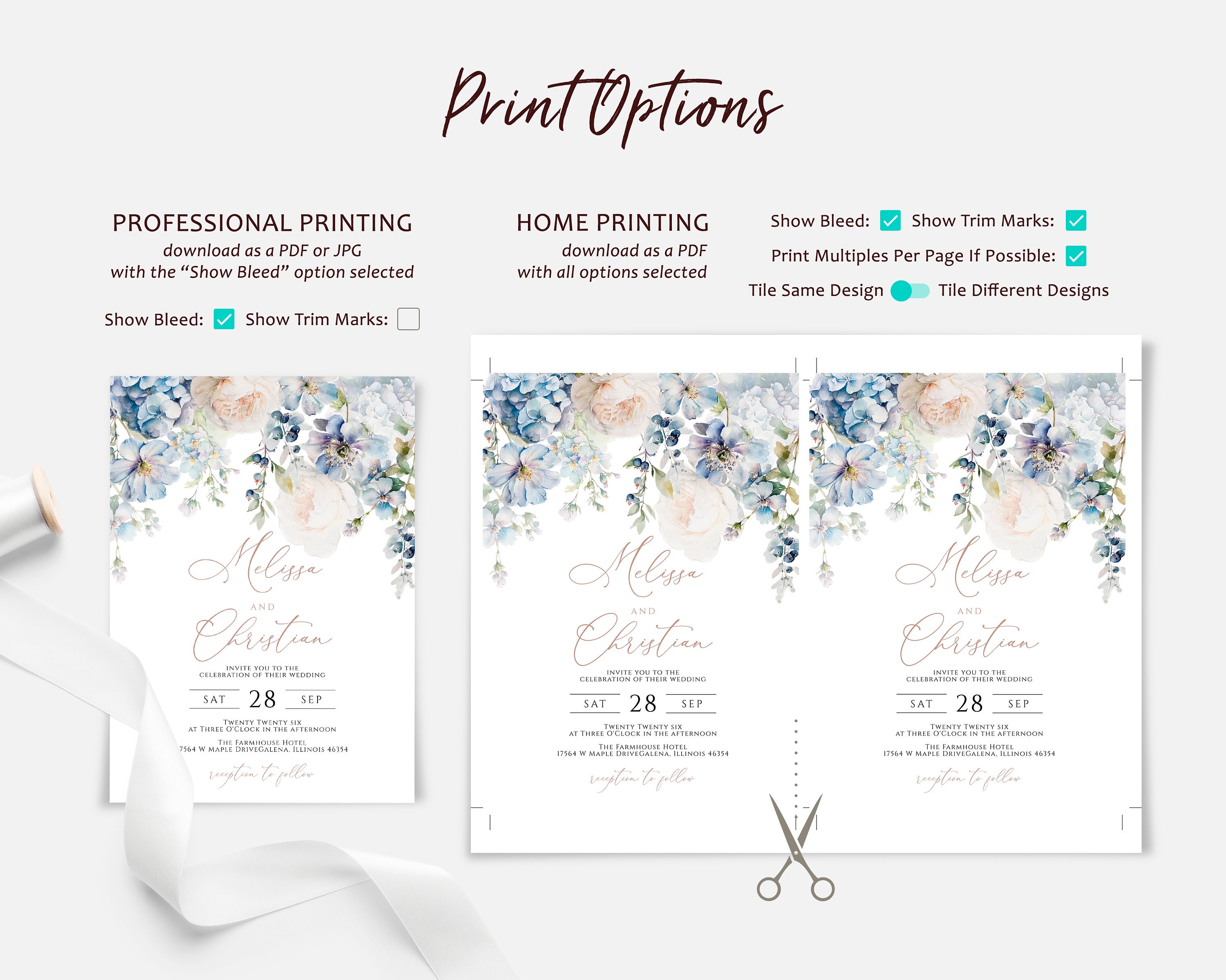 Blue Hydrangea Wedding Invitation: Editable Floral Template (DIY ...