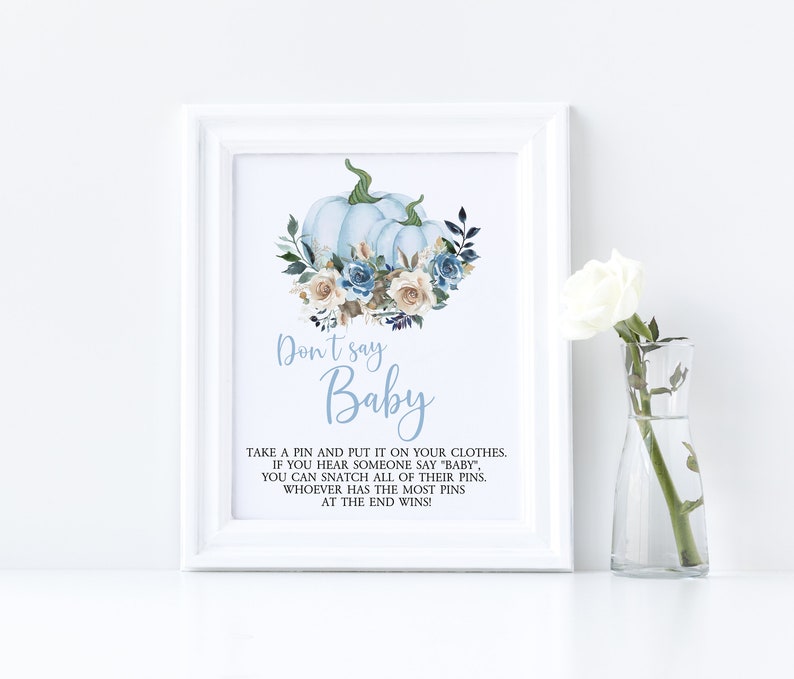 Blue Pumpkin Don't Say Baby Game Sign Printable Navy &amp; - Etsy