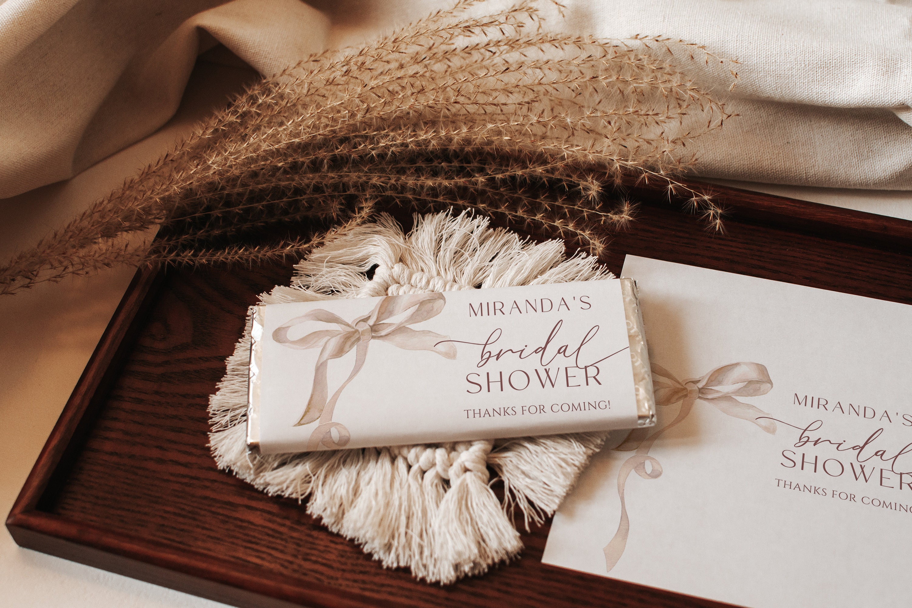 Beige Bow Bridal Chocolate Bar Wrapper: Minimalist Ribbon (editable ...