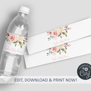 EDITABLE Blush Pink Bottle Label, Water Labels Printable Birthday Template, Baby Shower Label, Custom Water Bottle Label, INSTANT DOWNLOAD
