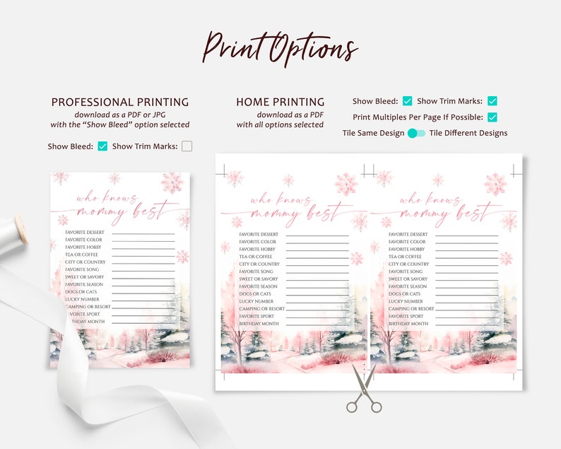 Pink Winter Baby Shower Who Knows Mommy Best Game Editable Printable