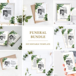 de Ensemble pour funérailles tropicales | Pack commémoratif modifiable | Suite Célébration de la vie de la verdure imprimable | Coffret In Loving Memory | Nécrologie