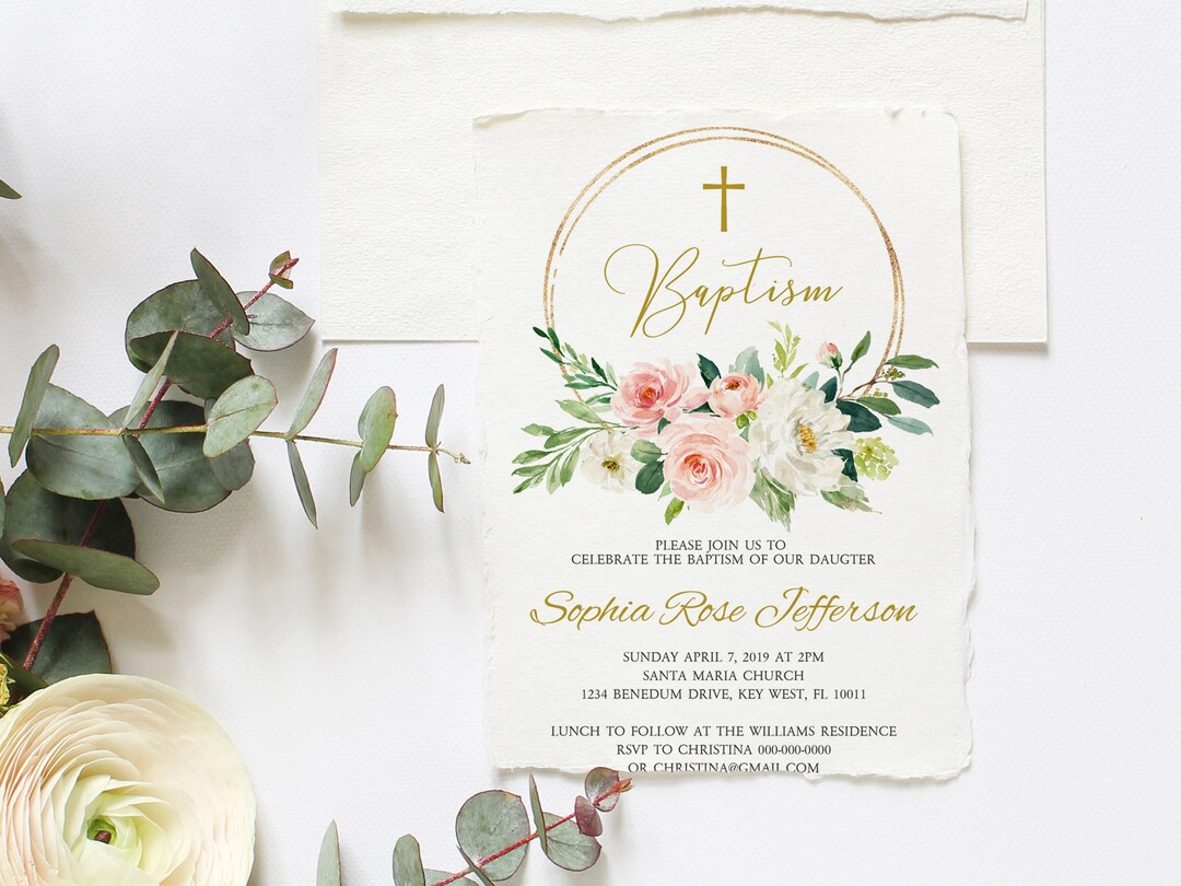 Editable Baptism Invitation Template, Blush Pink Printable Baptism ...