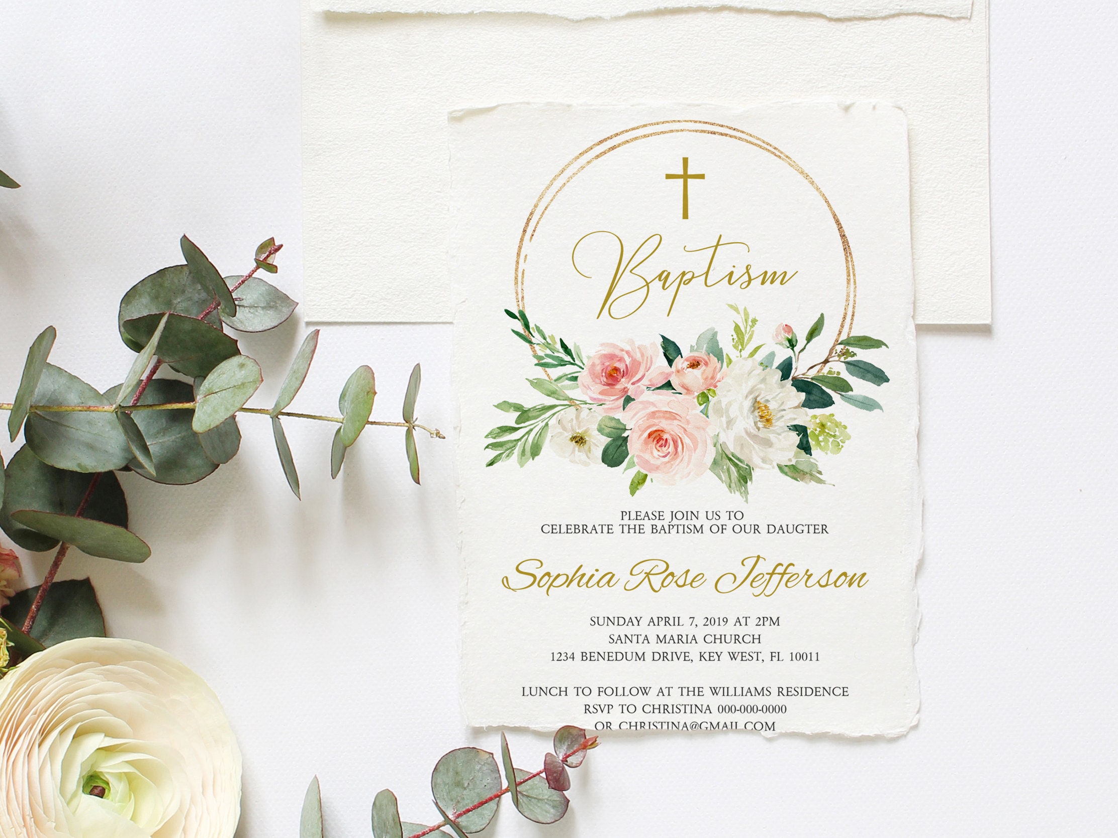 Editable Baptism Invitation Template Blush Pink Printable | Etsy