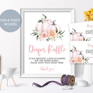 Enseigne et billets pour la tombola de couches pour baby shower citrouilles (imprimables)