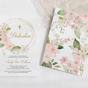 Modèle d'invitation de dédicace de fleurs | Invitation imprimable modifiable de fleurs roses | Dédicace de fille couronne de pommes | Téléchargement instantané