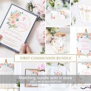 EDITABLE First Holy Communion Invitation Template, Blush Pink Floral Printable Baptism Invite, Girl Dedication Invititation,Instant download image 2