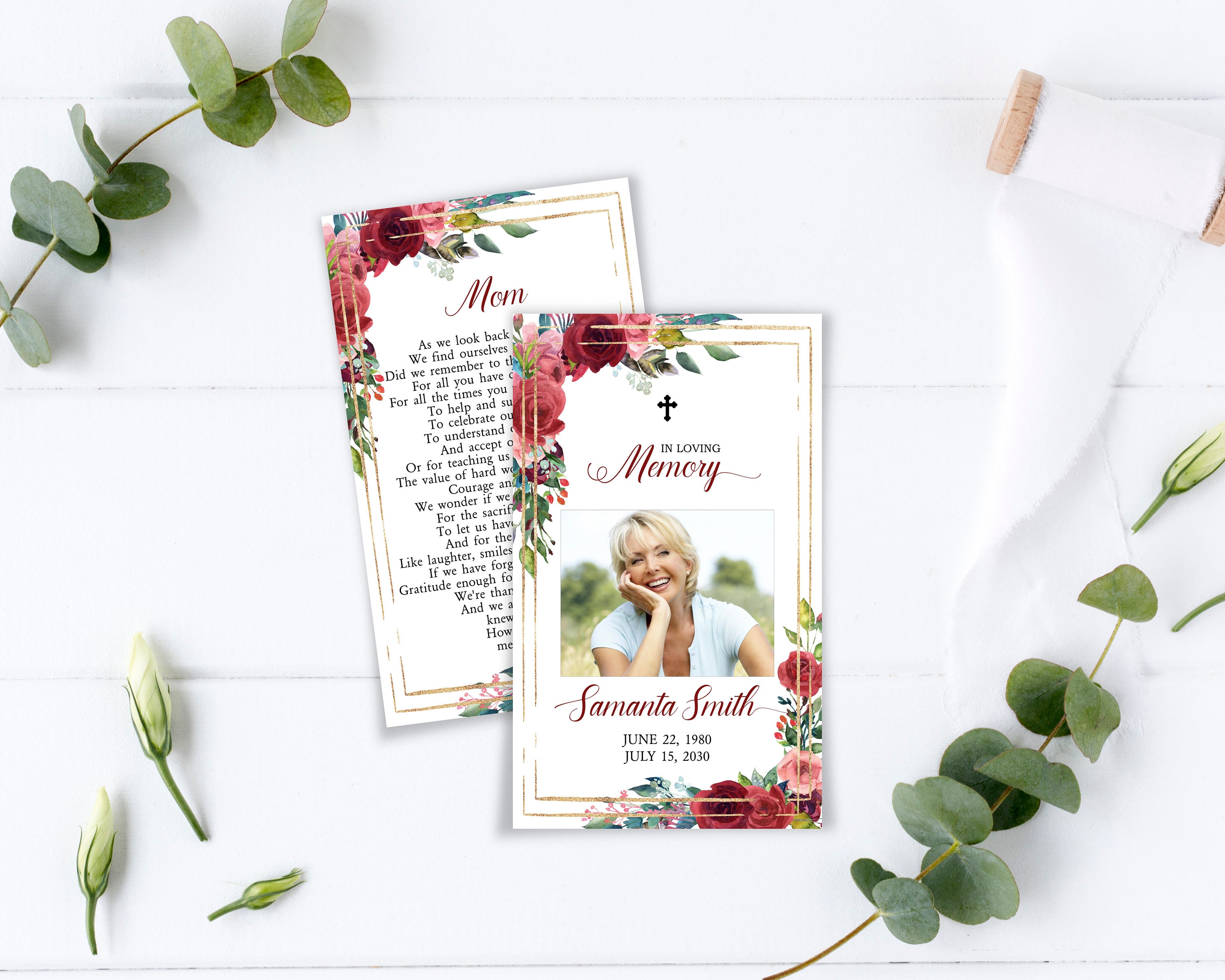 Red Floral Funeral Bundle Template: Editable Memorial Set (digital) - Etsy
