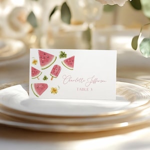 Tarjetas de lugar con diseño de sandía / Plantilla editable / Tarjeta imprimible con nombre y flores tropicales para asientos / Despedida de soltera, despedida de soltera bohemia, boda