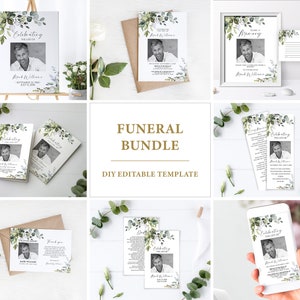 Bearbeitbares Beerdigungsprogramm-Bundle: Gedenkvorlagen zum Feiern des Lebens (druckbarer digitaler Download