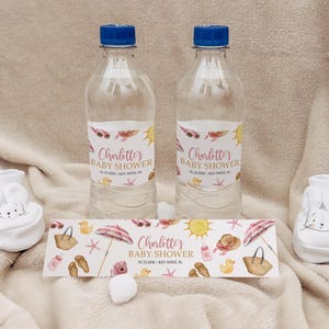 Etichetta per bottiglia Splish Splash MODIFICABILE / Etichette per acqua con design Summer Girl Modello stampabile per baby shower / Etichetta personalizzata per bottiglia d'acqua Pink Beach