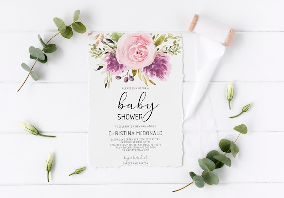 Floral Baby Shower Invitation: Boho Greenery, EDITABLE Template (Instant Download)