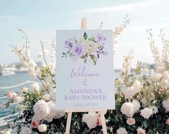Lavender Rose Welcome Sign: Boho Baby Shower, Bridal Brunch (Editable Template)