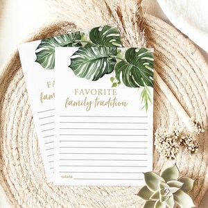 Tarjetas con notas sobre tradiciones familiares tropicales / Diseño de vegetación editable / Comparta sus tradiciones familiares favoritas / Descarga instantánea