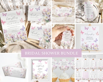 Boho Butterfly Bridal Shower Invitation Bundle (Editable, Printable)