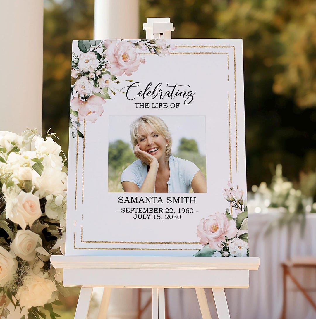 Blush Roses Welcome Sign | EDITABLE Printable Celebration of Life Sign ...