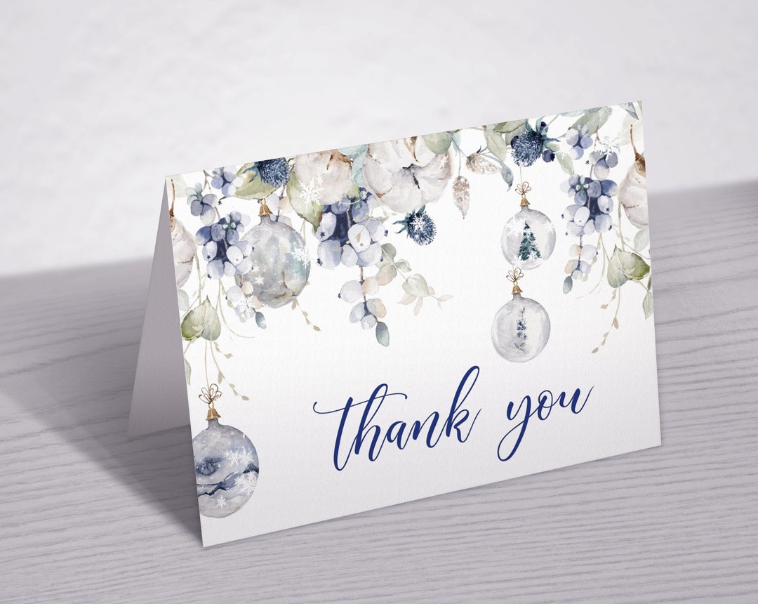 Winter Thank You Card Floral Printable Thank You Note - Etsy