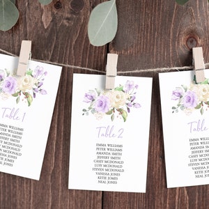 Lavendel Rose zitplaatsen grafiek kleine pagina's, BEWERKBAAR, Boho Vind uw stoelkaarten, DIY mooie bloemen afdrukbare plan sjabloon, Instant Download
