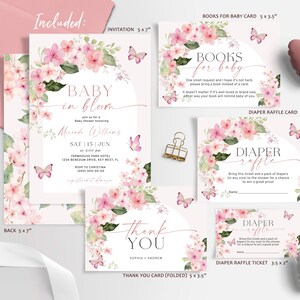 Invitation de fête de naissance rose poudré | Modèle imprimable MODIFIABLE | Saupoudrer de papillons roses pour bébé
