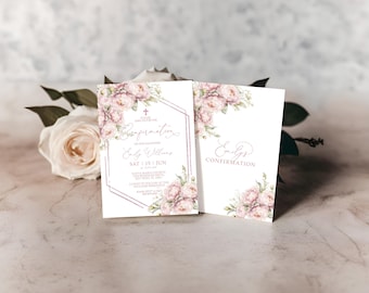 Blush Pink Floral Confirmation Invitation: Rose Gold Frame (EDITABLE Template - Digital Download)
