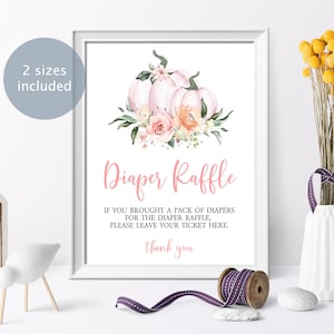 Pumpkin Baby Shower Diaper Raffle Sign: Pink Floral (Digital Download)