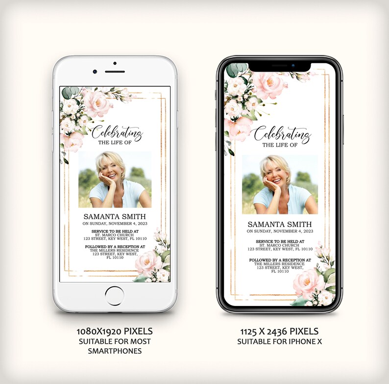 Blush Roses Electronic Funeral Announcement Funeral Etsy