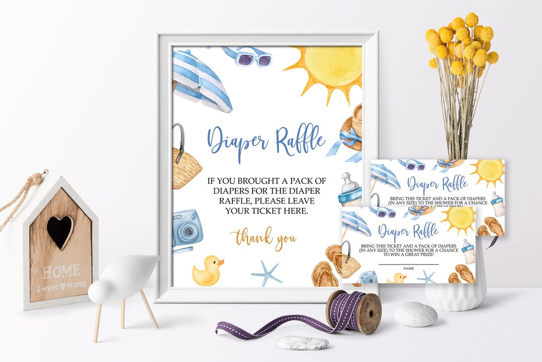 Beach Baby Shower Diaper Raffle Sign & Tickets (editable Printable) - Etsy