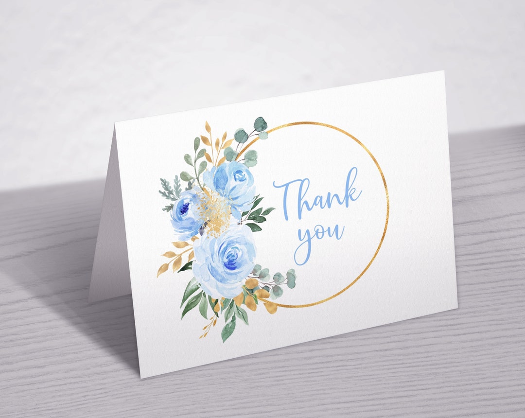 Blue Flower Thank You Card, Printable Thank You Note Card, Boho Thank ...