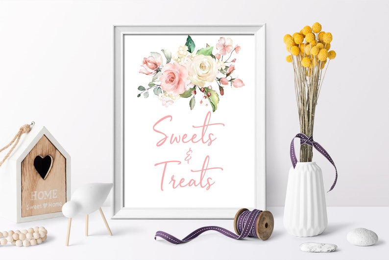 Boho Printable Desserts Sign Girl Sweet Treats Instant Download PDF Blush Pink Floral Sweets /& Treats Sign Floral Baby Shower Template