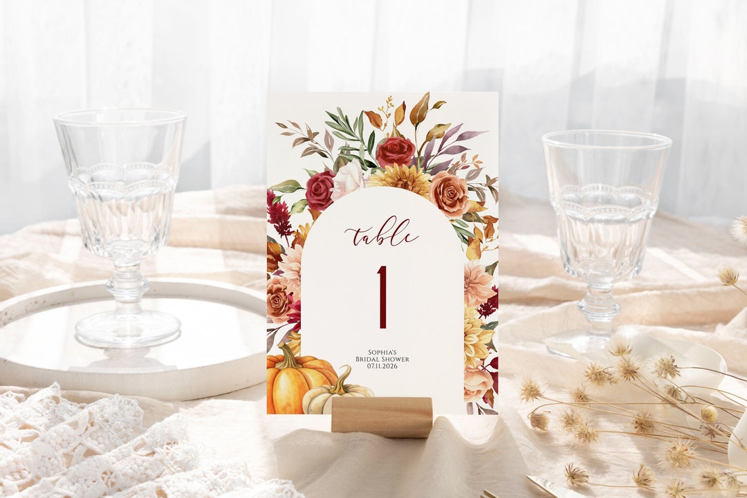 Fall Table Numbers Fall Floral Pumpkin Table Numbers: Editable Template (digital Download ...