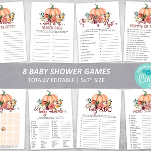 Fall Baby Shower Game Set, 100% EDITABLE, Pumpkin Games Bundle, Neutral Party Activities Pack, Autumn Printable Shower, INSTANT DOWNLOAD