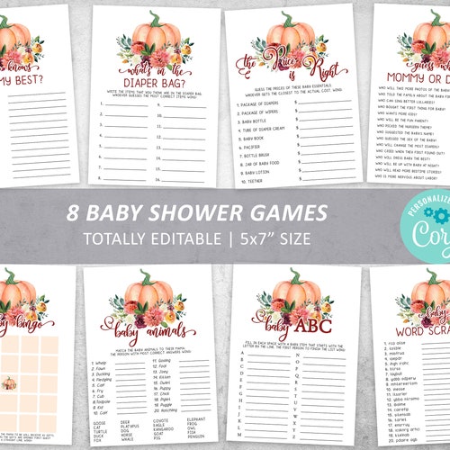 Fall Baby Shower Game Set 100% EDITABLE Pumpkin Games | Etsy