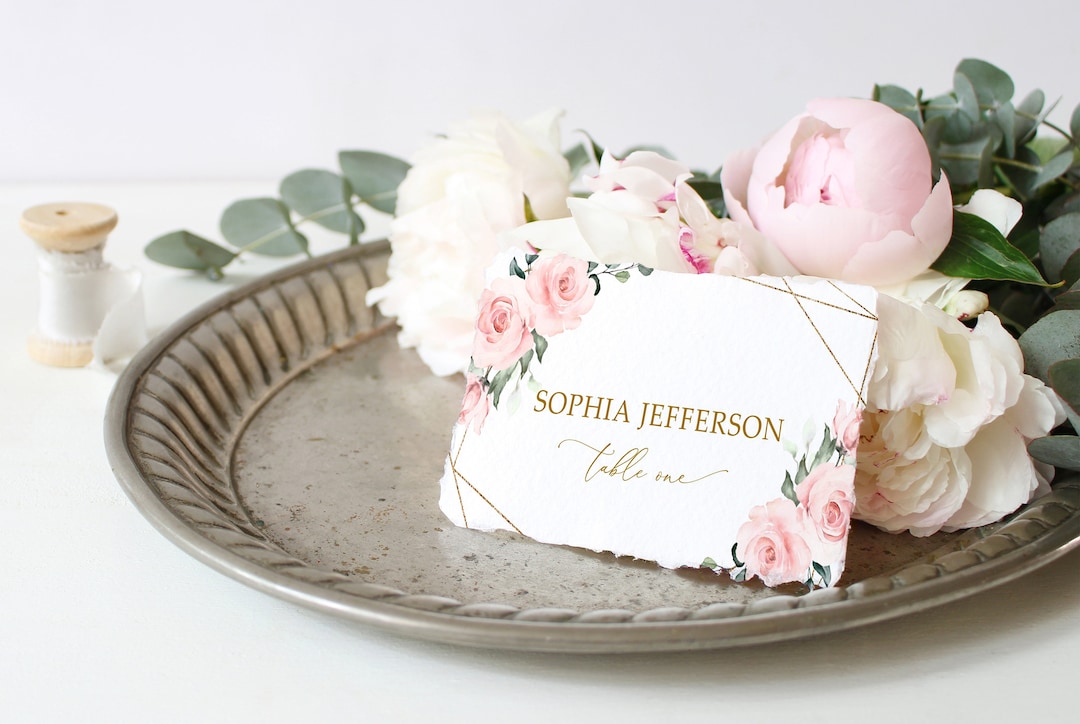 Blush Pink Flowers Place Cards, EDITABLE Template, Printable Floral ...