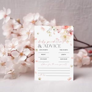 Prédictions et conseils pour bébé de fleurs sauvages Jeu | Modèle MODIFIABLE | Activités imprimables pour le brunch | Carte florale fard à joues et pêche