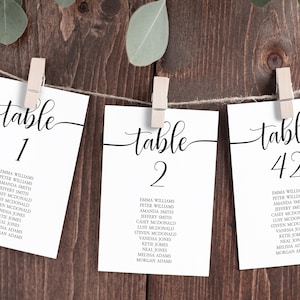 Cartes de table de mariage, modifiables, calligraphie Trouvez votre siège, modèle de plan imprimable bricolage, petites pages de plan de salle, téléchargement immédiat