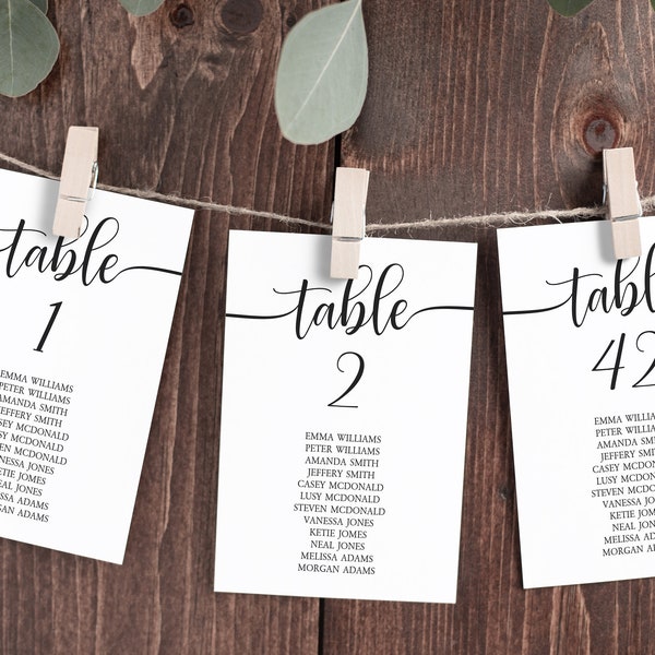 Wedding Seating Table Cards, EDITABLE, Calligraphy Find Your Seat, DIY Printable Plan Template, Seating Chart Small Pages, Instant Download