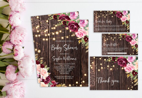 Rustic Floral Baby Shower Invitation Set: Boho Girl Brunch (EDITABLE, INSTANT DOWNLOAD)