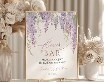 Letrero de bar con flores de glicina / Decoración floral de lavanda para fiestas (Descarga digital)
