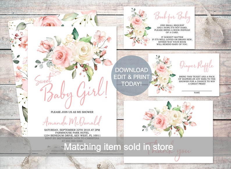 Boho Printable Desserts Sign Girl Sweet Treats Instant Download PDF Blush Pink Floral Sweets /& Treats Sign Floral Baby Shower Template