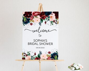 Floral Welcome Sign: Burgundy & Blush Wedding, Bridal Shower (EDITABLE, INSTANT DOWNLOAD)