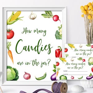 Jogo de "Quantos Doces Tem no Pote" de Cultivo Local | Placa e Cartões EDITÁVEIS para Horta de Chá de Bebê | Modelo de Tema Fazenda Rústica para Imprimir