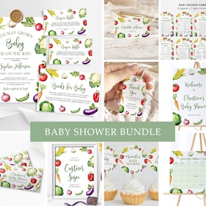 Lokal gewachsenes Babyparty-Einladungs-Bündel | Bearbeitbare Gemüsegarten Vorlage | Rustikale Farm-Babyparty-Einladung, Spiele und Dekorationen