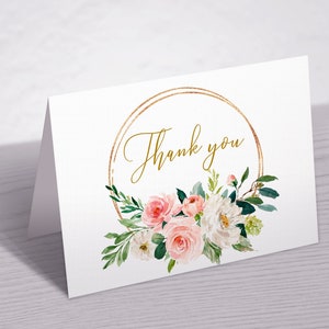 Florale Dankeskarte | Blush rosa Rose Grußkarte zum ausdrucken | Brautbrunch, Baby Party, eleganter Geburtstag, Hochzeit