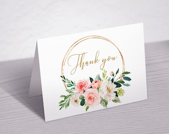 Floral Thank You Card: Blush Pink Rose Design (Printable)